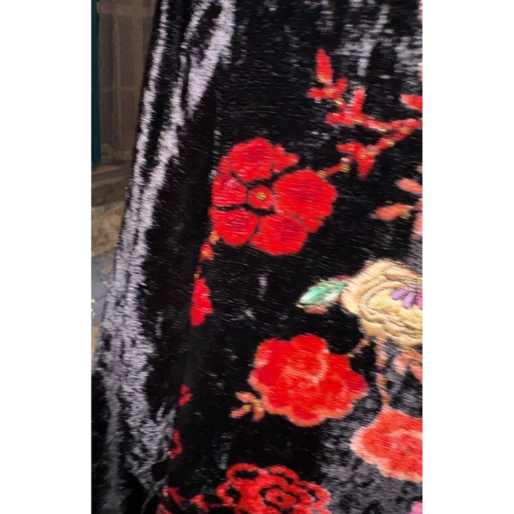 Women's Black Crushed Velvet Velour Embroidered Beaded Floral Boho Shacket Large - Picture 10 of 13